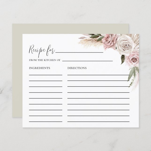 Tarjeta Boho Floral Pampas Grasa Bridal Shower Rec (Anverso / Reverso)