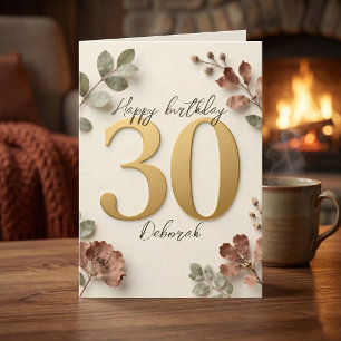 Tarjeta Boho Floral Tonos Terrosos Dorado Cumpleaños 30
