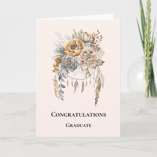 Tarjeta Boho Flower Bouquet y Dreamcatcher Graduation (Anverso)