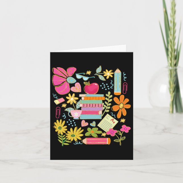 Tarjeta Boho Flower Teacher libro Apple Pencil Funny Back  (Anverso)