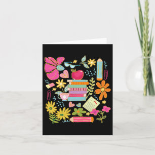 Tarjeta Boho Flower Teacher libro Apple Pencil Funny Back