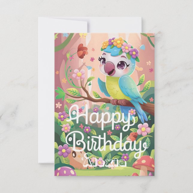 Tarjeta Boho Forest Parrot Digital Birday (Anverso)