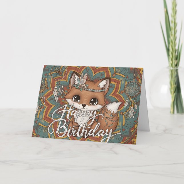 Tarjeta Boho Fox Happy Birthday Card  (Anverso)