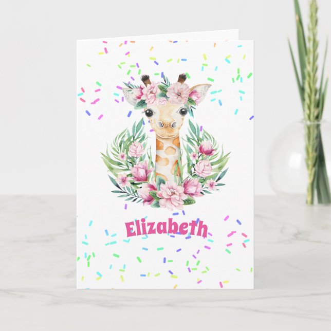 Tarjeta Boho Giraffe Flores Nombradas Chicas, regalos para (Anverso)