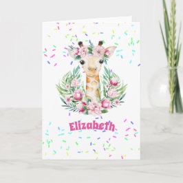 Tarjeta Boho Giraffe Flores Nombradas Chicas, regalos para