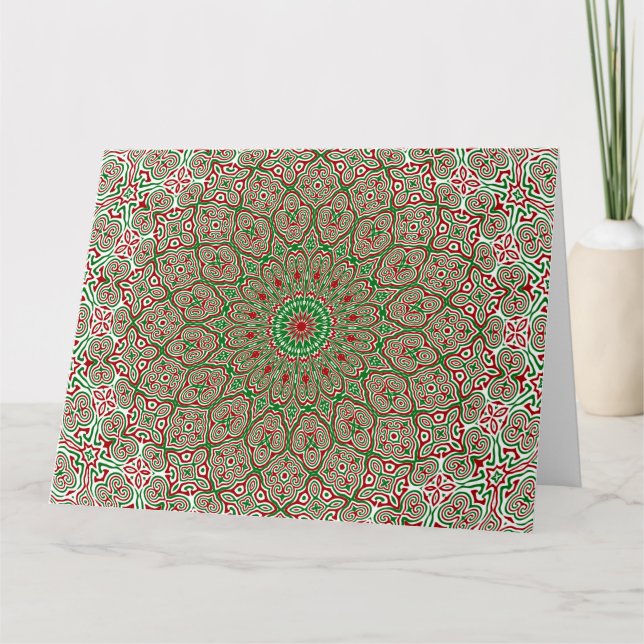 Tarjeta Boho Hippie Funky Trippy Ornate Mandala de Navidad (Anverso)