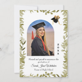 Tarjeta Boho Leaf Border Hi-School Graduation announcement