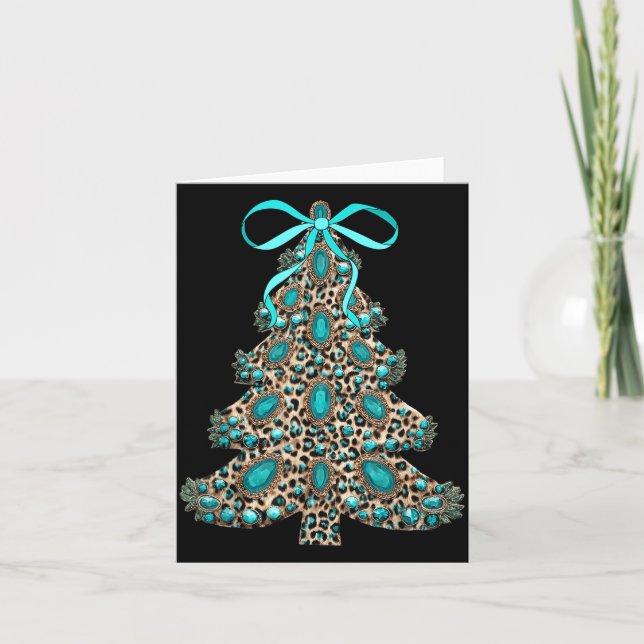 Tarjeta Boho Leopard Christmas Tree Cheetah Print Coquette (Anverso)