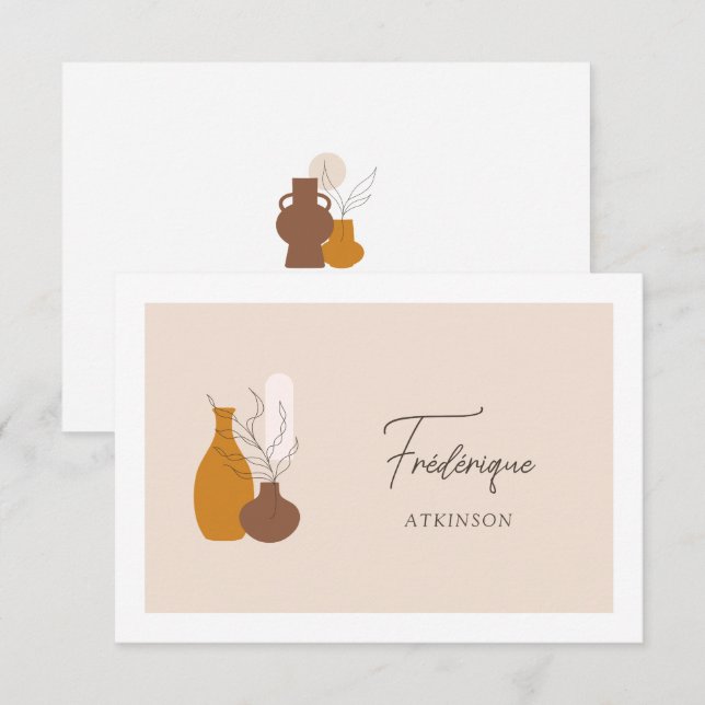 Tarjeta Boho Minimalista Vases Boda Place (Anverso / Reverso)