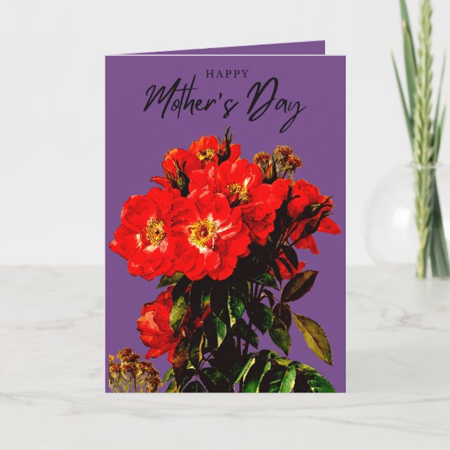 Tarjeta Boho Moda Día de la Madre Roses Rojos Bouquet Púrp (Anverso)