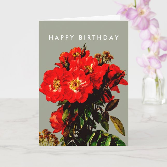 Tarjeta Boho Moda Feliz cumpleaños Roses Rojas Sage Green (Orquídea)