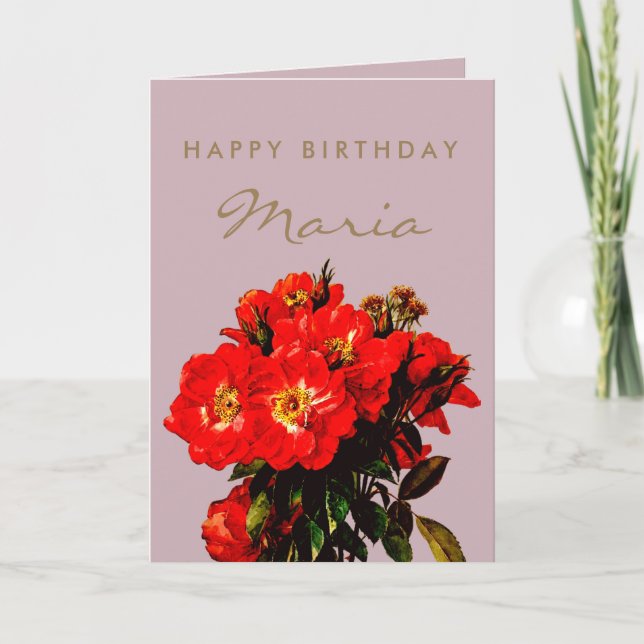 Tarjeta Boho Moda Feliz cumpleaños Roses Roses Rojos Bouqu (Anverso)