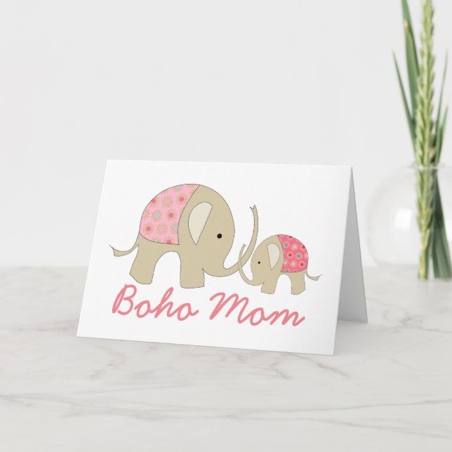Tarjeta Boho Mom, Pink Elephant (Anverso)