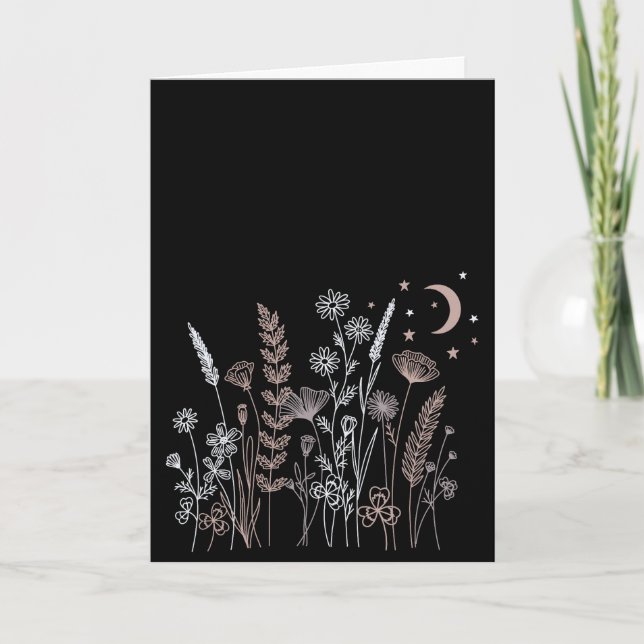 Tarjeta Boho Night Sky Floral Illustration – Moon, Stars & (Anverso)