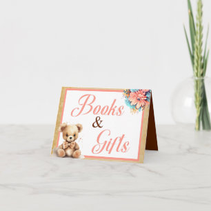 Tarjeta Boho Oso Rosa Libros de Baby Shower y regalos