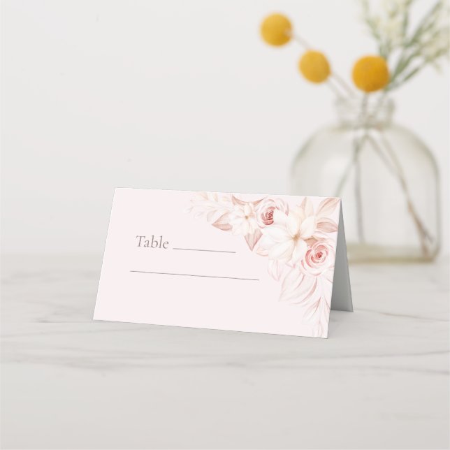 Tarjeta Boho Pale Pink Floral Boda Place (Anverso)