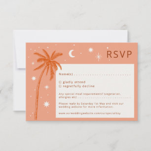 Tarjeta Boho Palm Springs Naranja Wedding RSVP