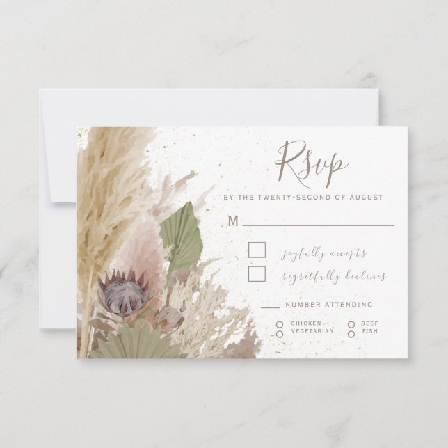 TARJETA BOHO PAMPAS GRASS WATERCOLOR RSVP (Anverso)