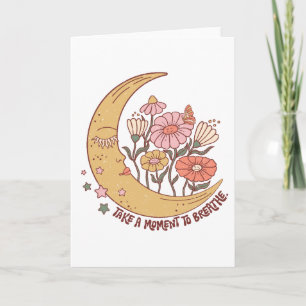 Tarjeta Boho Retro Flores Luna Vibe De Verano Toma Un Mome