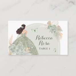 Tarjeta Boho Sage Green Floral Quinceañera Place