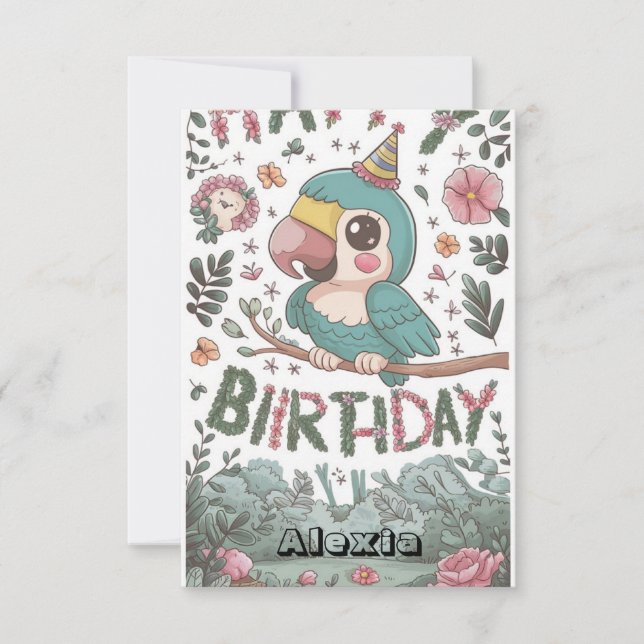 Tarjeta Boho Simple Parrot Digital Cumpleaños (Anverso)