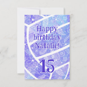 Tarjeta boho sports púrpura voleibol floral cumpleaños