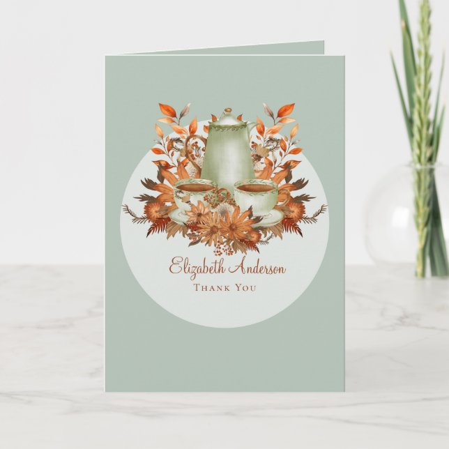 Tarjeta Boho Terracotta Sage Fiesta de Té Floral GRACIAS (Anverso)