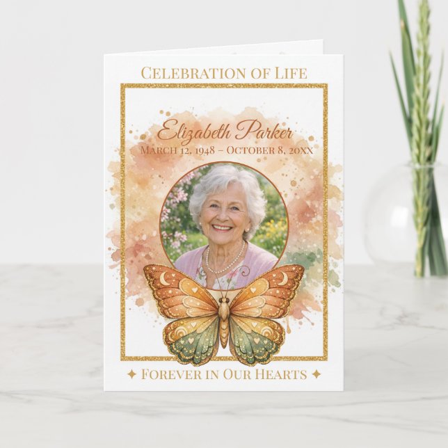 Tarjeta Boho Watercolor Butterfly Funeral Program Template (Anverso)
