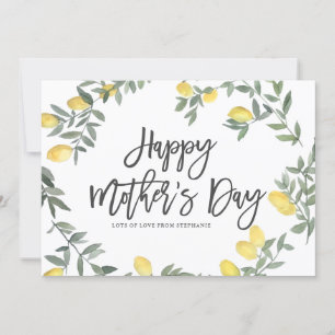 Tarjeta Boho Watercolor Lemon Wreath Feliz Día de la Madre