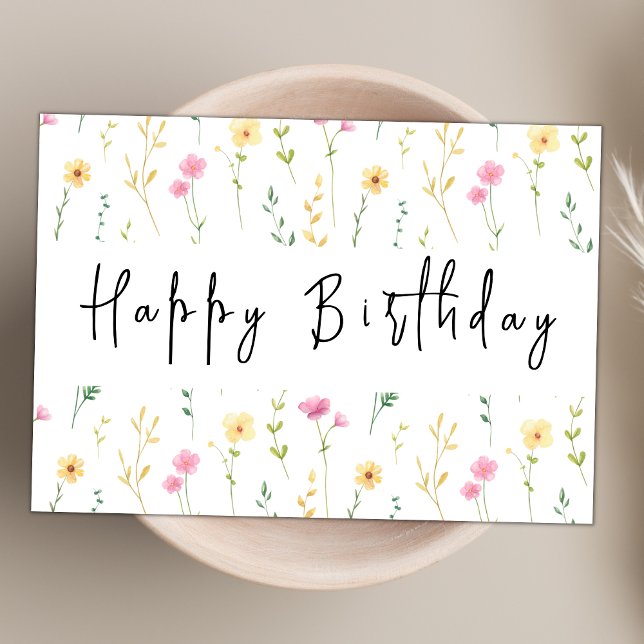 Tarjeta Boho Wildflower Moderno acuarela Feliz cumpleaños (Subido por el creador)