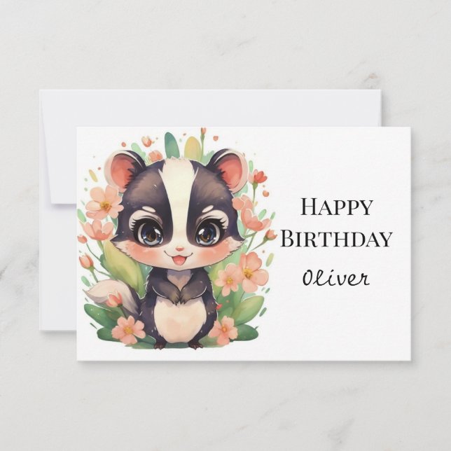Tarjeta Boho Wildflower Skunk Cumpleaños (Anverso)