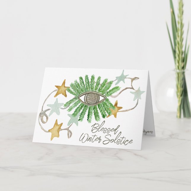 Tarjeta Boho Yule Cedar y Stars vacaciones de solsticio de (Anverso)
