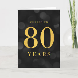 Tarjeta Bokeh de oro a 80 años cumpleaños