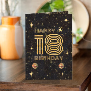 Tarjeta Bola de Disco Bailando Feliz Cumpleaños 18 Negro O