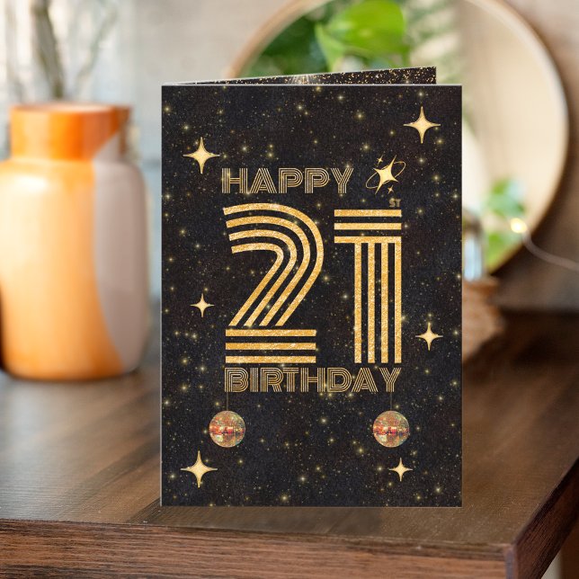 Tarjeta Bola de Disco Bailando Oro Negro Cumpleaños 21 Fel (Subido por el creador)