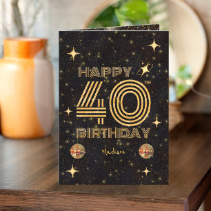 Tarjeta Bola de Disco Bailando Oro Negro Cumpleaños 40