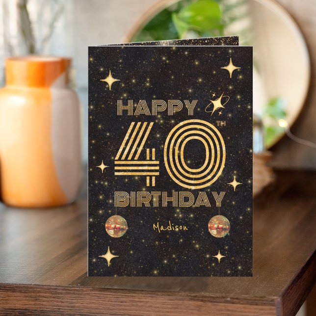 Tarjeta Bola de Disco Bailando Oro Negro Cumpleaños 40 (Subido por el creador)