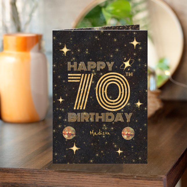 Tarjeta Bola de Disco Bailando Oro Negro Cumpleaños 70 (Subido por el creador)