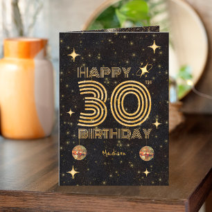 Tarjeta Bola de Disco Bailando Oro Negro Cumpleaños Feliz