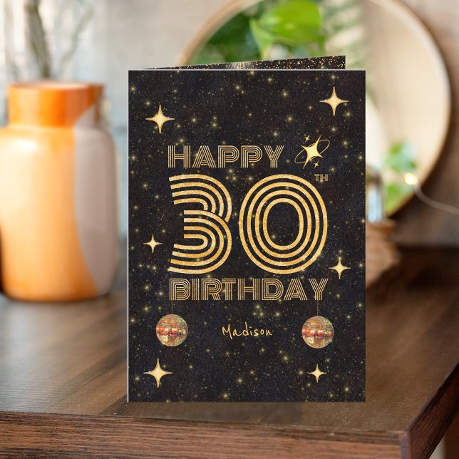 Tarjeta Bola de Disco Bailando Oro Negro Cumpleaños Feliz  (Subido por el creador)