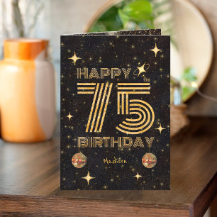 Tarjeta Bola de discoteca bailando oro negro 75 cumpleaños