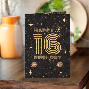 Tarjeta Bola de discoteca Bailando oro negro Cumpleaños fe
