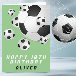 Tarjeta Bola de fútbol niño verde niño feliz cumpleaños
