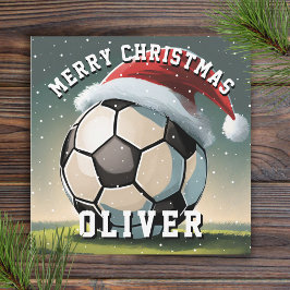 Tarjeta Bola de fútbol Santa Hat Feliz Navidad
