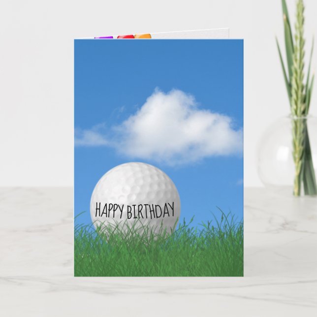 Tarjeta bola de golf de cumpleaños en césped (Anverso)