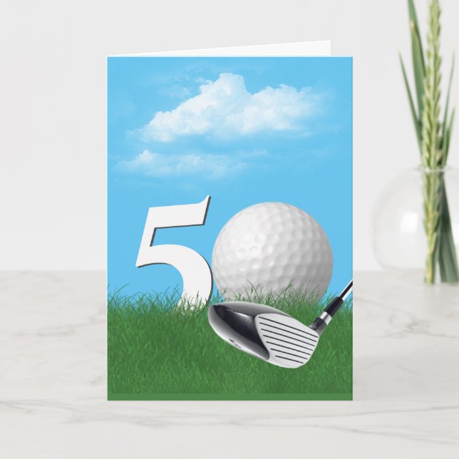 Tarjeta Bola de Golf en Césped Cumple 50 (Anverso)