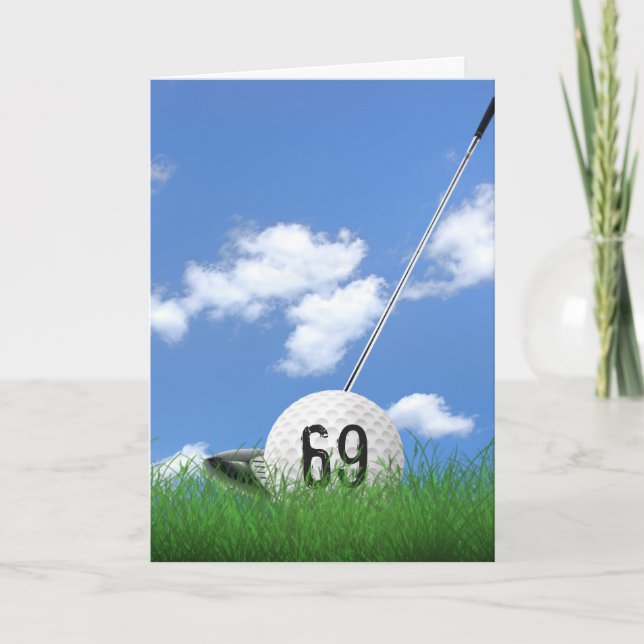 Tarjeta bola de golf en el césped por 69 cumpleaños (Anverso)