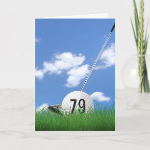 Tarjeta bola de golf en la hierba por el 79 cumpleaños