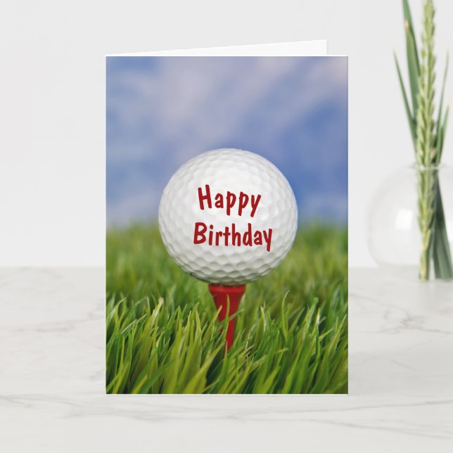 Tarjeta bola de golf en tee para cumpleaños (Anverso)