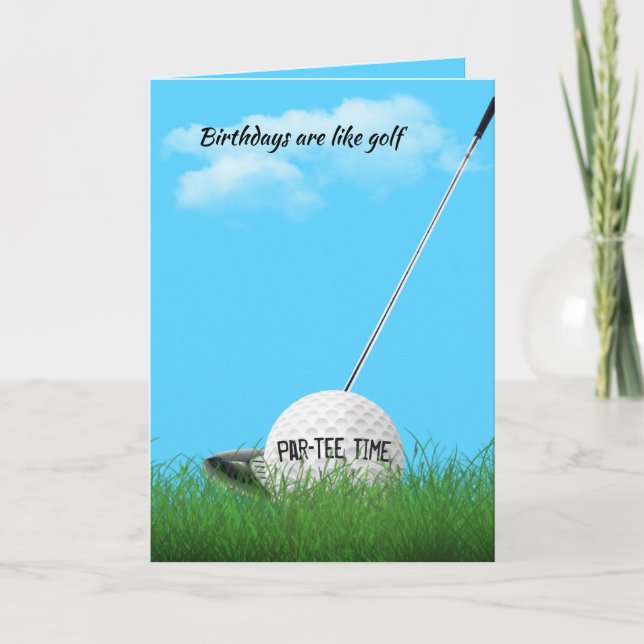 Tarjeta Bola de golf y club de cumpleaños (Anverso)